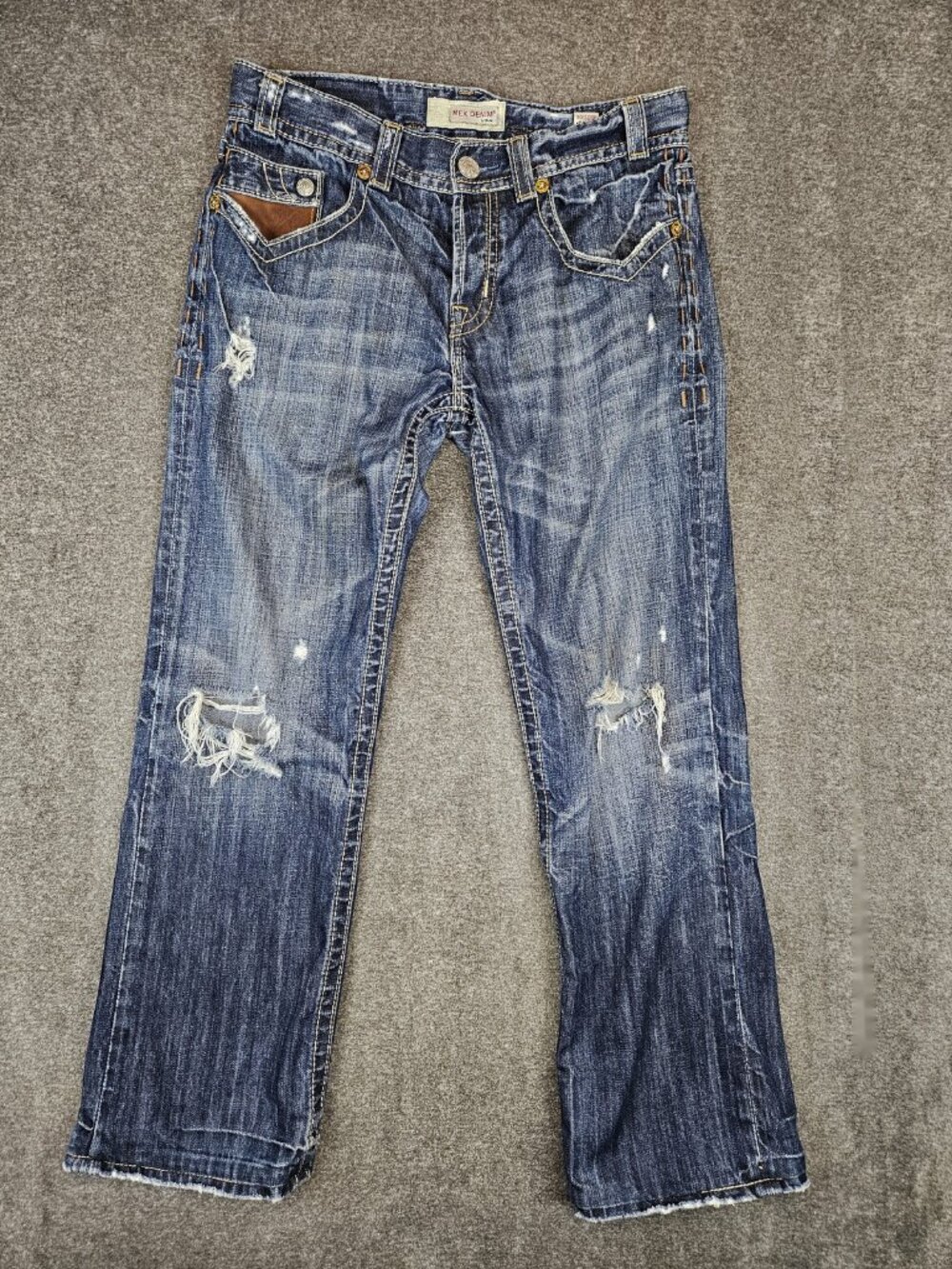 MEK Denim Boulder Bootcut Jeans Mens 33x34 (34x31) Medium Blue Button Fly Hemmed